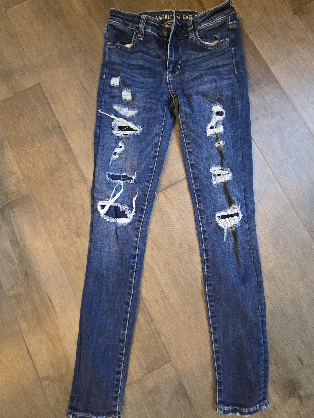 American Eagle Outfitters Women's Distressed Skinny Jeans - Dark Blue - Picture 1 of 5